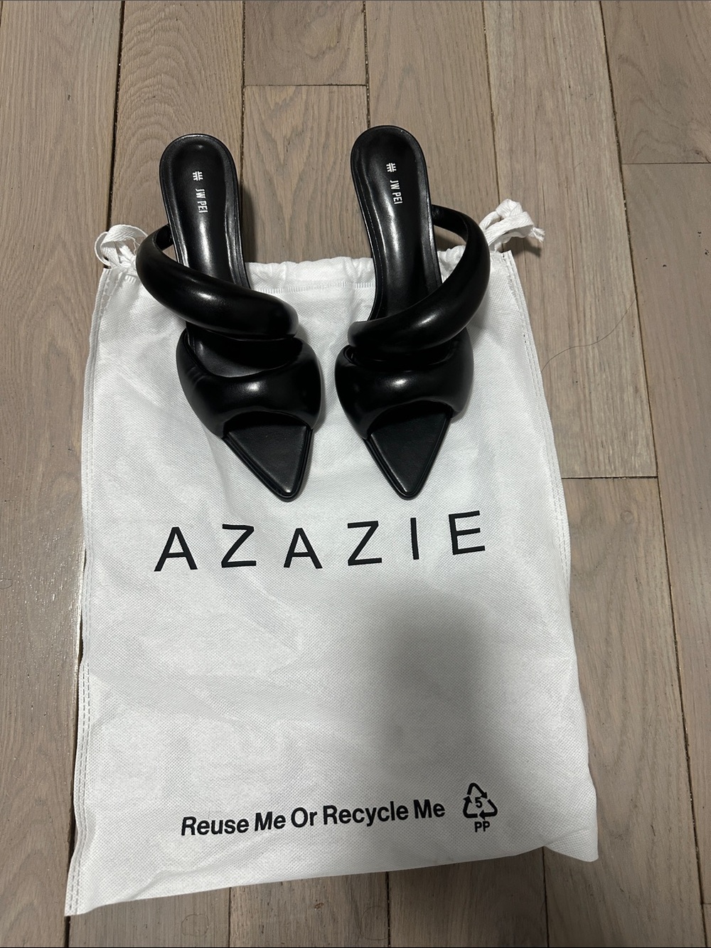Azazie Black Twisted-Strap Pointed Mules